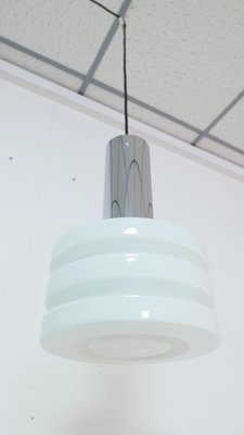 German Opal Glass Chrome Pendant Lamp from Glashütte Limburg, 1970s-KK-1110997