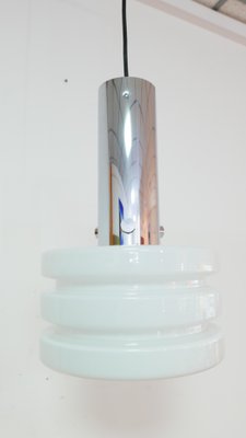 German Opal Glass Chrome Pendant Lamp from Glashütte Limburg, 1970s-KK-1110997