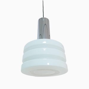 German Opal Glass Chrome Pendant Lamp from Glashütte Limburg, 1970s-KK-1110997