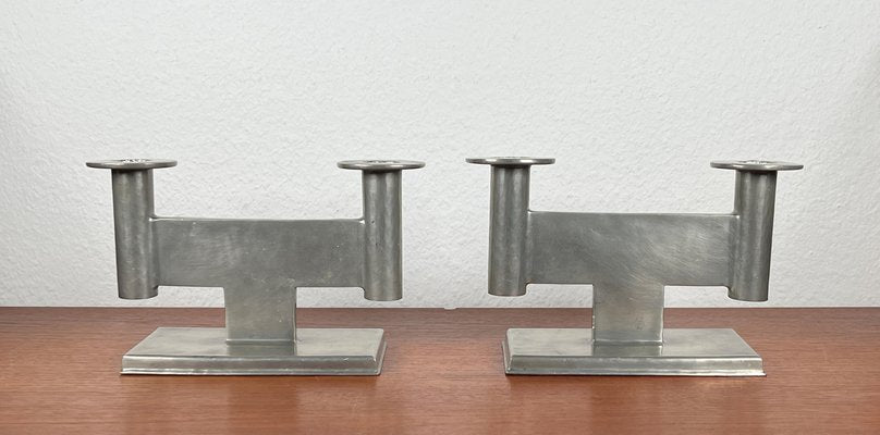 German Pewter Model 551 Minimalist Candleholder by Karl Raichle for Meersburg, 1930s, Set of 2-UAH-2024484