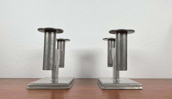 German Pewter Model 551 Minimalist Candleholder by Karl Raichle for Meersburg, 1930s, Set of 2-UAH-2024484