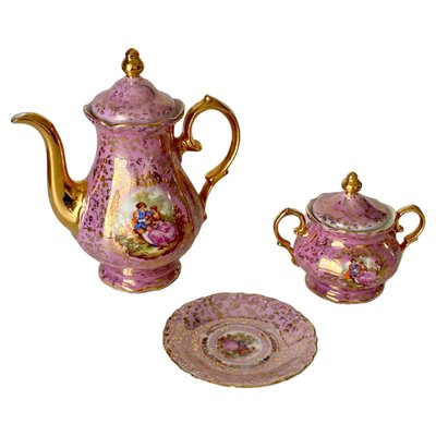 German Pink and Color Porcelain Coffee Tea Service, Germany, 1950s-UR-1431402