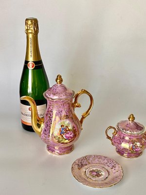 German Pink and Color Porcelain Coffee Tea Service, Germany, 1950s-UR-1431402