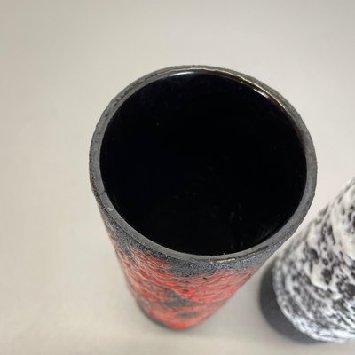 German Pottery Fat Lava Vases Black Red & White by Jopeko, 1970s, Set of 2-QZ-1290486