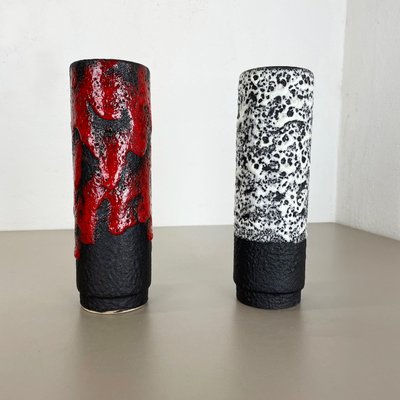 German Pottery Fat Lava Vases Black Red & White by Jopeko, 1970s, Set of 2-QZ-1290486