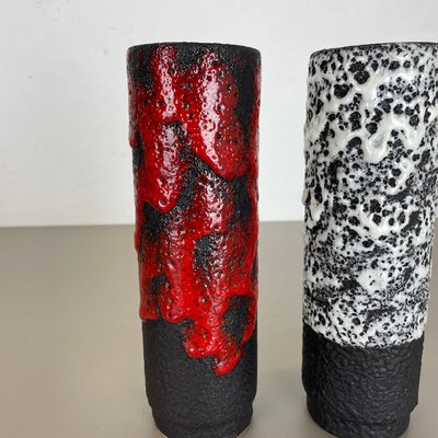 German Pottery Fat Lava Vases Black Red & White by Jopeko, 1970s, Set of 2-QZ-1290486