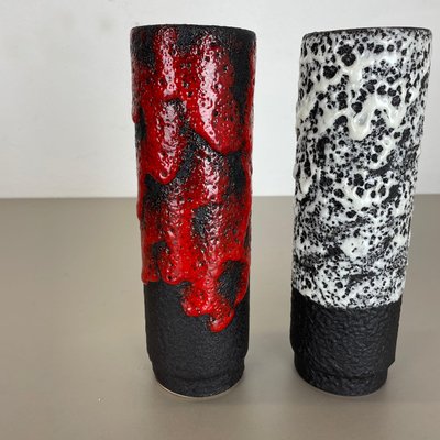 German Pottery Fat Lava Vases Black Red & White by Jopeko, 1970s, Set of 2-QZ-1290486