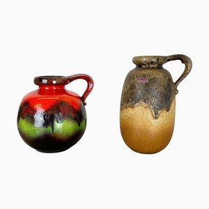 German Pottery Fat Lava Vases Multi-Color by Scheurich, 1970s, Set of 2-QZ-1284742