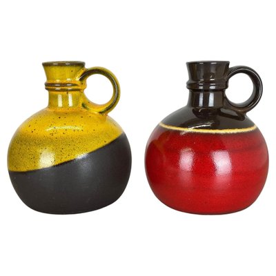 German Pottery Vases in Red and Yellow from Steuler Ceramics, 1970s, Set of 2-QZ-1257932