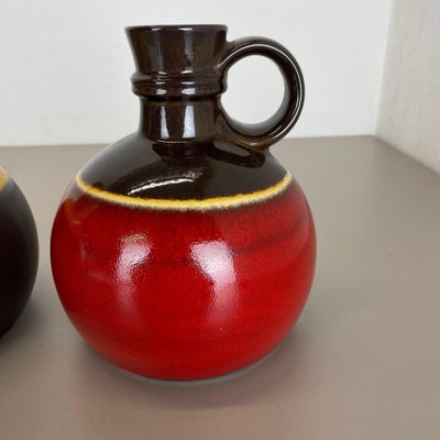 German Pottery Vases in Red and Yellow from Steuler Ceramics, 1970s, Set of 2-QZ-1257932