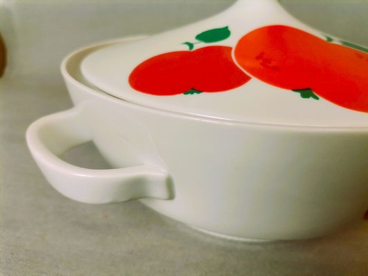 German Red Apple Print Porcelain Soup from Colditz GDR, 1990s-SCS-1792312