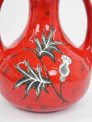 German Red Ground Vase in Ceramic with Floral Decor, 1960s-JV-1256469