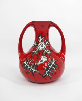 German Red Ground Vase in Ceramic with Floral Decor, 1960s-JV-1256469