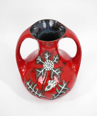 German Red Ground Vase in Ceramic with Floral Decor, 1960s-JV-1256469