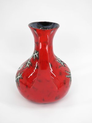 German Red Ground Vase in Ceramic with Floral Decor, 1960s-JV-1256469