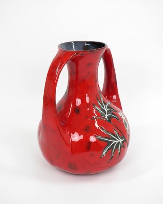 German Red Ground Vase in Ceramic with Floral Decor, 1960s-JV-1256469