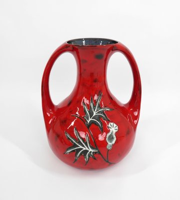 German Red Ground Vase in Ceramic with Floral Decor, 1960s-JV-1256469