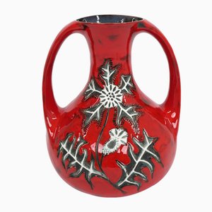 German Red Ground Vase in Ceramic with Floral Decor, 1960s-JV-1256469