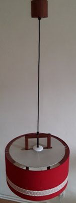 German Scandinavian Style Ceiling Lamp in Teak, Plastic & Red Fabric from Aro-Leuchten, 1970s-HOI-1413736