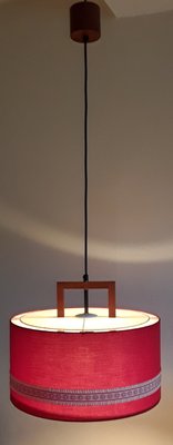 German Scandinavian Style Ceiling Lamp in Teak, Plastic & Red Fabric from Aro-Leuchten, 1970s-HOI-1413736