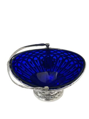 German Silver Basket with Blue Glass by Storck & Sinsheimer-UCH-1224136