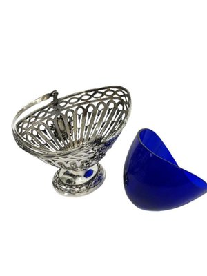 German Silver Basket with Blue Glass by Storck & Sinsheimer-UCH-1224136