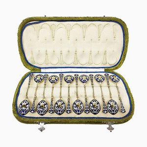 German Silver Teaspoons with Gold Plating and Enamel from Koch & Bergfeld, 1884-1893-UCH-1224476