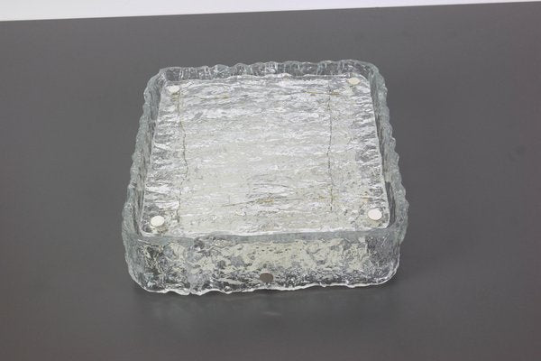 German Square Murano Ice Glass Flush Mount from Kaiser, 1970s-UGR-1086178