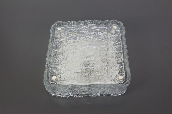 German Square Murano Ice Glass Flush Mount from Kaiser, 1970s-UGR-1086178