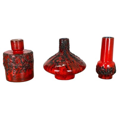 German Studio Pottery Vase Objects in Red Black Ceramic from Otto Keramik, 1970, Set of 3-QZ-1256069