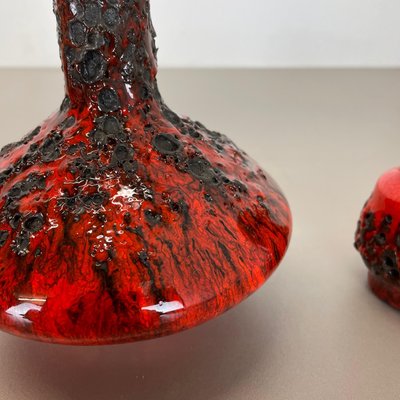 German Studio Pottery Vase Objects in Red Black Ceramic from Otto Keramik, 1970, Set of 3-QZ-1256069