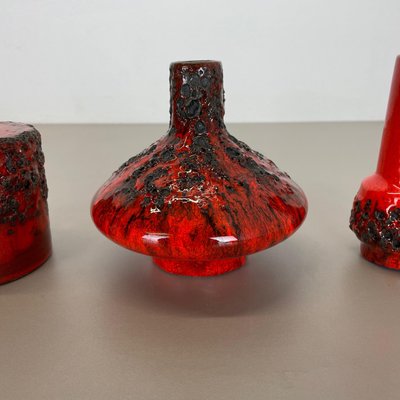 German Studio Pottery Vase Objects in Red Black Ceramic from Otto Keramik, 1970, Set of 3-QZ-1256069