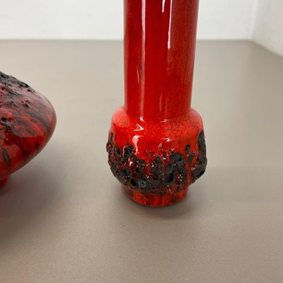 German Studio Pottery Vase Objects in Red Black Ceramic from Otto Keramik, 1970, Set of 3-QZ-1256069