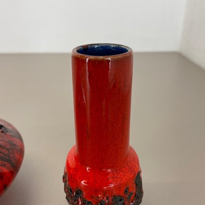 German Studio Pottery Vase Objects in Red Black Ceramic from Otto Keramik, 1970, Set of 3-QZ-1256069