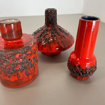 German Studio Pottery Vase Objects in Red Black Ceramic from Otto Keramik, 1970, Set of 3-QZ-1256069