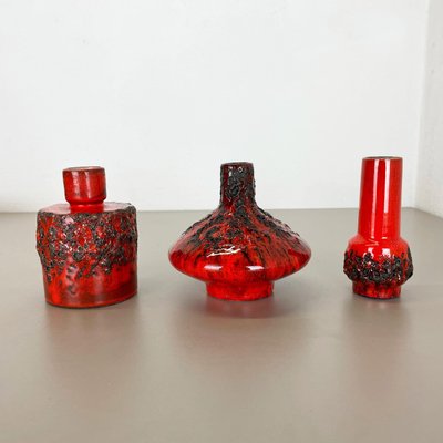 German Studio Pottery Vase Objects in Red Black Ceramic from Otto Keramik, 1970, Set of 3-QZ-1256069