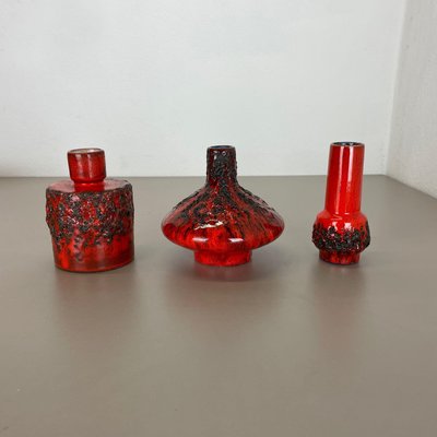 German Studio Pottery Vase Objects in Red Black Ceramic from Otto Keramik, 1970, Set of 3-QZ-1256069