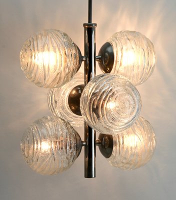 German Swirl Ball Pendant Stem Lamp with 6 Globular Lights from Fischer Leuchten-MJY-1150397