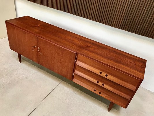 German Teak Sideboard with Brass Handles, 1950s-JP-698635