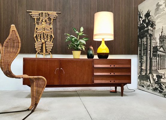 German Teak Sideboard with Brass Handles, 1950s-JP-698635