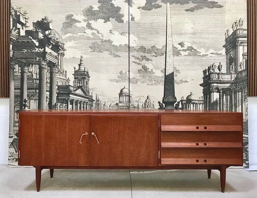 German Teak Sideboard with Brass Handles, 1950s-JP-698635