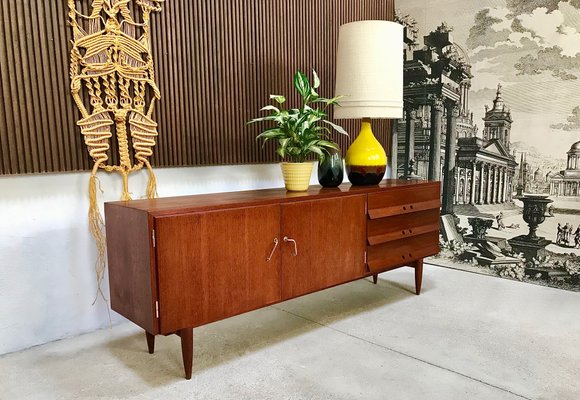 German Teak Sideboard with Brass Handles, 1950s-JP-698635