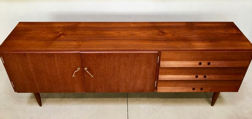 German Teak Sideboard with Brass Handles, 1950s-JP-698635