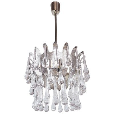 German Teardrop Chandelier in Murano Glass and Silver Brass from Palwa, 1970s-DEK-932425