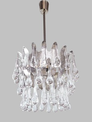 German Teardrop Chandelier in Murano Glass and Silver Brass from Palwa, 1970s-DEK-932425