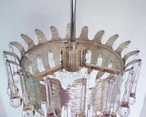 German Teardrop Chandelier in Murano Glass and Silver Brass from Palwa, 1970s-DEK-932425