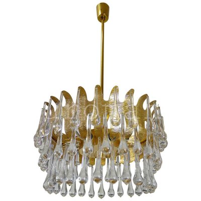 German Teardrop Chandelier in Murano Glass & Gilt-Brass from Palwa, 1970s-DEK-932426