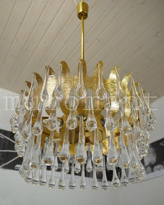 German Teardrop Chandelier in Murano Glass & Gilt-Brass from Palwa, 1970s-DEK-932426