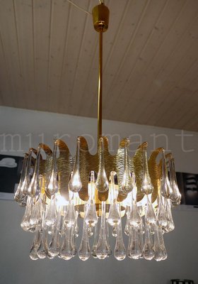 German Teardrop Chandelier in Murano Glass & Gilt-Brass from Palwa, 1970s-DEK-932426