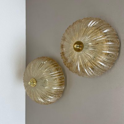 German Textured Amber Glass Wall Lights, 1970s, Set of 2-QZ-1819701